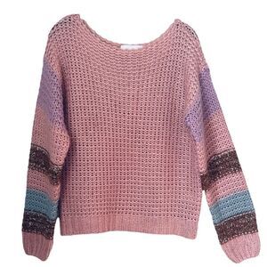 Anthropologie Heartloom Pink Multicolor Stripe Metallic Accent Sweater Sz Small